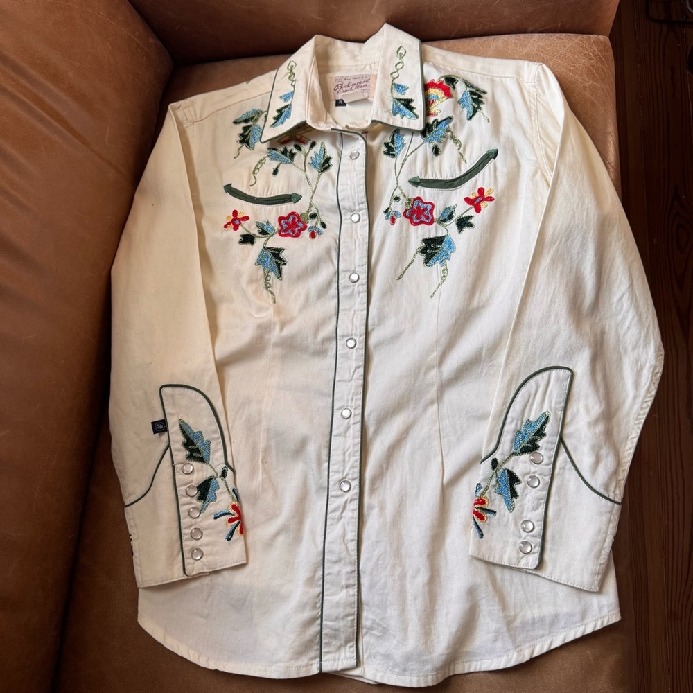 Tru West Rockmount Ranch Wear Vintage Embroidered Western Shirt button up pearl